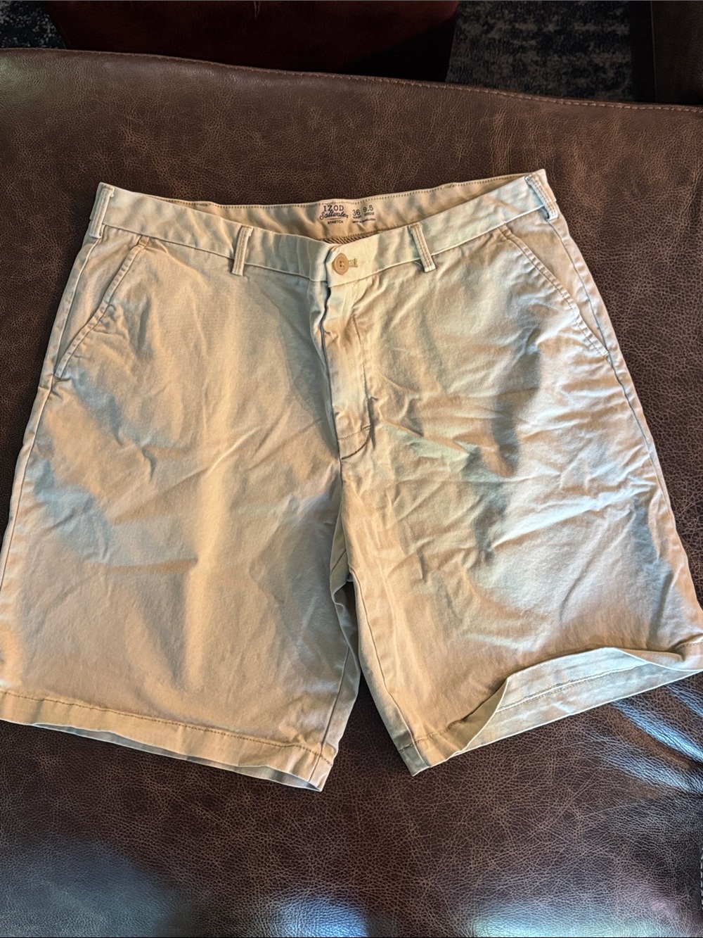 Izod Men's Cotton Flat-Front Shorts in Khaki